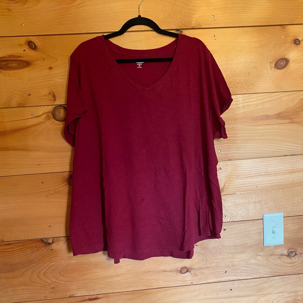 Old Navy Women’s Everday Tee Slub Knit Short Sleeve Cotton Maroon Red
